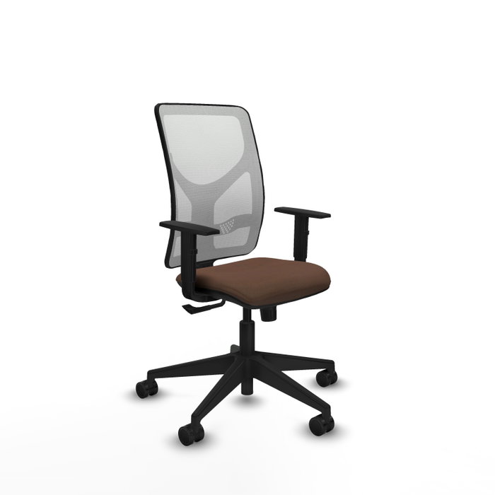 Silla de oficina Motilla con mecanismo Sincro tapizada con Tela color Marrón oscuro y malla color Blanco. Equipada con lumbar 1D, Brazos 1D y Ruedas 65mm nailon Silla de oficina Motilla con mecanismo Sincro tapizada con Tela color Marrón oscuro y malla color Blanco. Equipada con lumbar 1D, Brazos 1D y Ruedas 65mm nailon