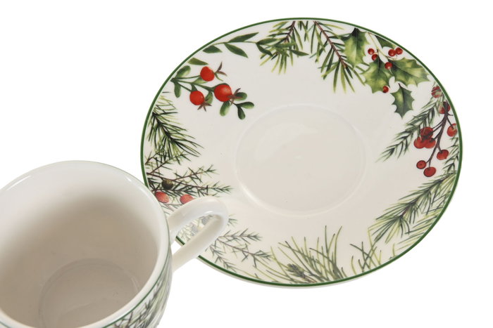 DKD Home Decor Set de 2 Tazas de Porcelana Acebo Verde