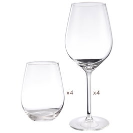 Day Juego Cristalería 8 Piezas: 4 Vasos 350ml y 4 Copas Vino 500ml