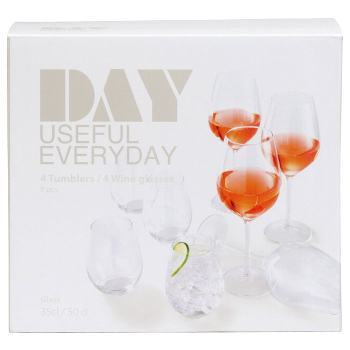 Day Juego Cristalería 8 Piezas: 4 Vasos 350ml y 4 Copas Vino 500ml Day Juego Cristalería 8 Piezas: 4 Vasos 350ml y 4 Copas Vino 500ml