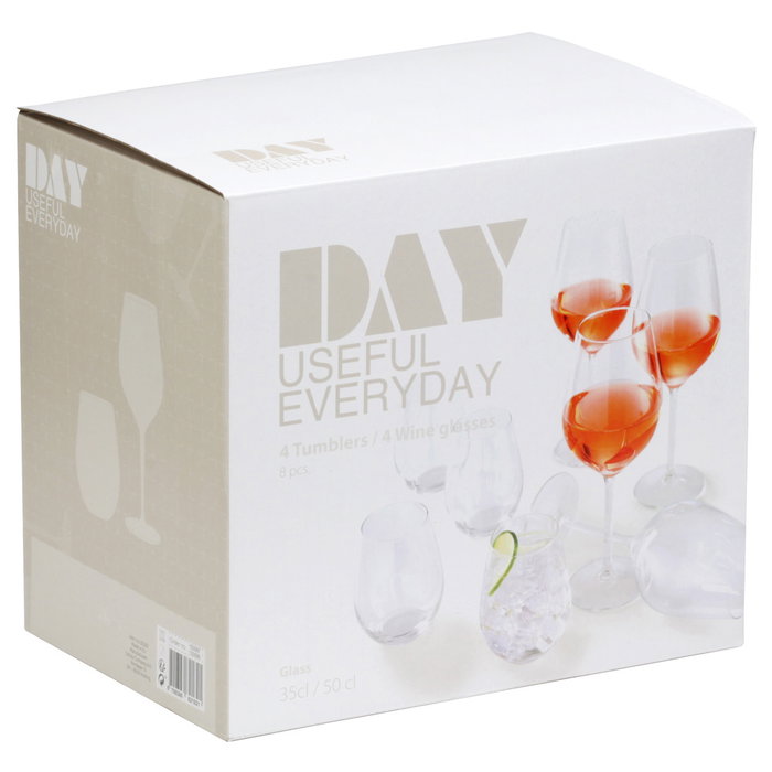 Day Juego Cristalería 8 Piezas: 4 Vasos 350ml y 4 Copas Vino 500ml Day Juego Cristalería 8 Piezas: 4 Vasos 350ml y 4 Copas Vino 500ml