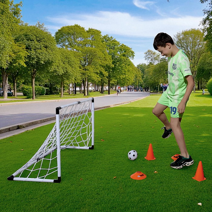 Mister Gadget Kit Portería Fútbol con Portería, Balón, 2 Bases, 2 Conos y 4 Fijaciones