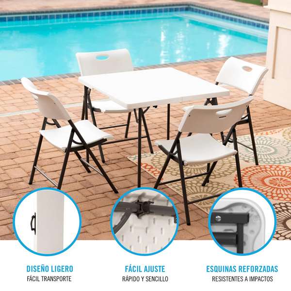 Lifetime Mesa Cuadrada Plegable por la Mitad Blanca 80273 86x86x74cm