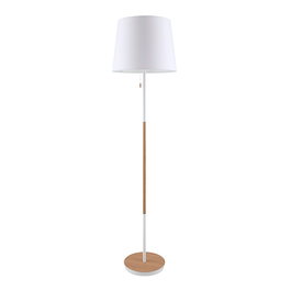 Fbright Lámpara de Pie con Pantalla de Tela Blanca, Base Metálica Imitación Madera, Casquillo E27, Cable con Interruptor de Cadena, Ø400 x 1570 mm
