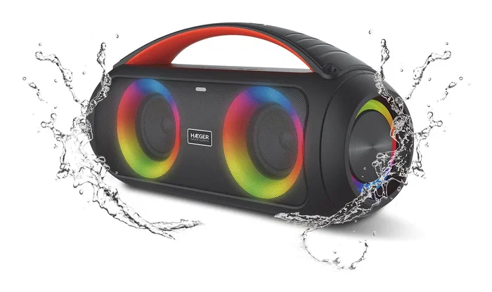 Haeger Cool Boom Altavoz Portátil Estéreo Bluetooth 40W Negro, Batería 4000mAh 29h, Resistente al Agua IPX5, con Luz LED, Lector MicroSD y Mando a Distancia