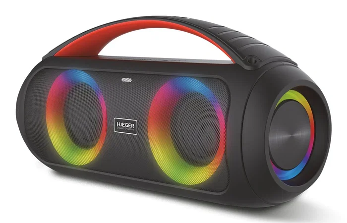 Haeger Cool Boom Altavoz Portátil Estéreo Bluetooth 40W Negro, Batería 4000mAh 29h, Resistente al Agua IPX5, con Luz LED, Lector MicroSD y Mando a Distancia