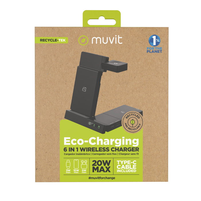 Muvit Cargador Inalámbrico MCWIR0011 20W con USB-C y USB-A
