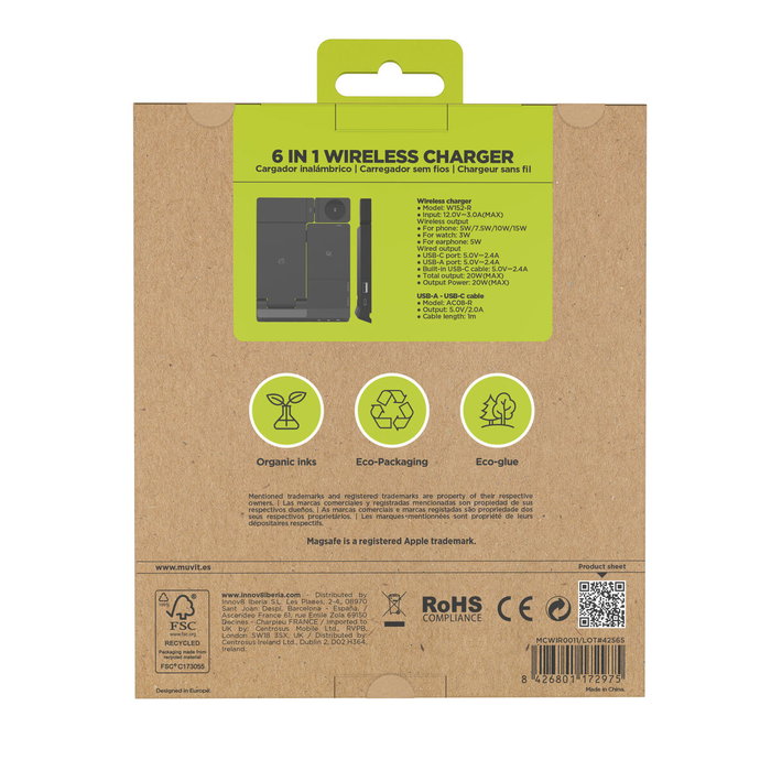 Muvit Cargador Inalámbrico MCWIR0011 20W con USB-C y USB-A