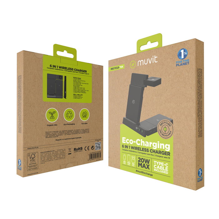 Muvit Cargador Inalámbrico MCWIR0011 20W con USB-C y USB-A