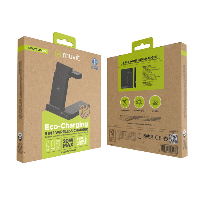 Muvit Cargador Inalámbrico MCWIR0011 20W con USB-C y USB-A