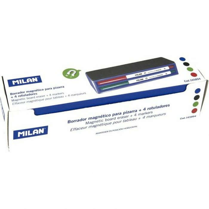 Milan Pack de Borrador Magnético y 4 Rotuladores para Pizarra Blanca Surtidos