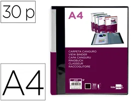 Liderpapel Carpeta 30 Fundas Canguro PP DIN A4 Negro Opaco Portada y Lomo Personalizable
