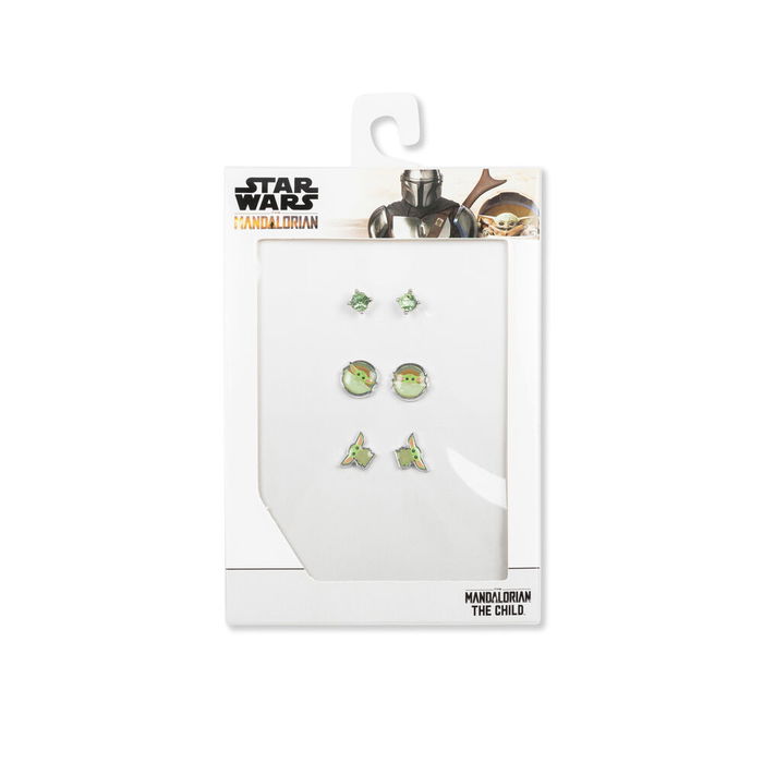 PEERS HARDY Set 3 Pares de Pendientes Baby Yoda Star Wars Grogu Diseño Piedras y Personaje Niña
