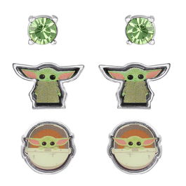 PEERS HARDY Set 3 Pares de Pendientes Baby Yoda Star Wars Grogu Diseño Piedras y Personaje Niña