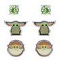 PEERS HARDY Set 3 Pares de Pendientes Baby Yoda Star Wars Grogu Diseño Piedras y Personaje Niña