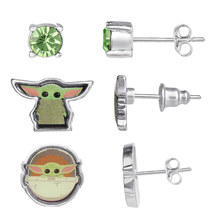 PEERS HARDY Set 3 Pares de Pendientes Baby Yoda Star Wars Grogu Diseño Piedras y Personaje Niña