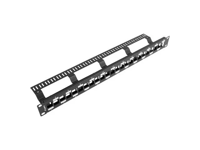 Lanberg PPKS-1224-B Patch Panel 24 Puertos 1U Escalonado, Organizador para Módulos Keystone, Negro, Compatible con KSU/KSF-1000/2000