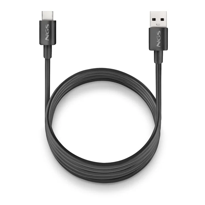 NGS Cable USB 2.0 Carga y Datos USB-A a USB-C Macho, Hasta 480 Mbps y 15W, 1 Metro, Negro, Referencia ZYRO-AC