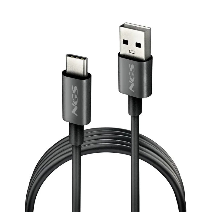 NGS Cable USB 2.0 Carga y Datos USB-A a USB-C Macho, Hasta 480 Mbps y 15W, 1 Metro, Negro, Referencia ZYRO-AC