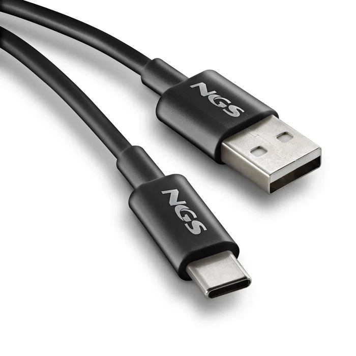 NGS Cable USB 2.0 Carga y Datos USB-A a USB-C Macho, Hasta 480 Mbps y 15W, 1 Metro, Negro, Referencia ZYRO-AC