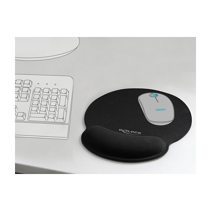 DELOCK Mousepad con soporte para la muñeca, forma redonda, color negro