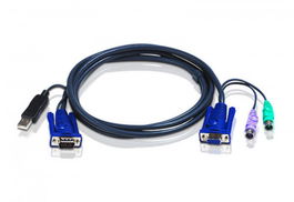 ATEN KVM Switch Cable USB 3m, Puerto VGA, Conectores HD-15, PS/2 y USB, para CS y KH, 2L-5503UP, Negro