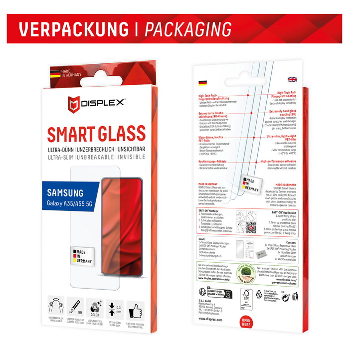 DISPLEX Smart Glass 9H Protector de Pantalla para Samsung Galaxy A35 y A55 5G Transparente