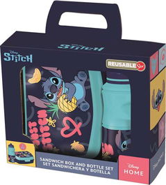 Stitch Palms Set Vuelta al Cole 2 Piezas en Caja Regalo, Botella Agua 380 ml y Sandwichera Rectangular, Edad Mínima 36 Meses