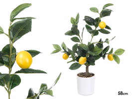 Ibergarden Planta Limonero 58 cm con 7 ramas y 4 frutos, dimensiones 40x58x38 cm, material espuma, plástico y melamina, color verde, amarillo, blanco y marrón (Set de 6)