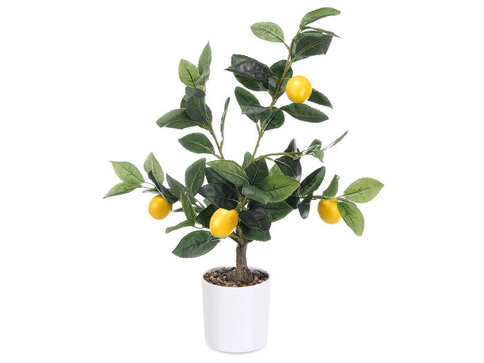 Ibergarden Planta Limonero 58 cm con 7 ramas y 4 frutos, dimensiones 40x58x38 cm, material espuma, plástico y melamina, color verde, amarillo, blanco y marrón (Set de 6)