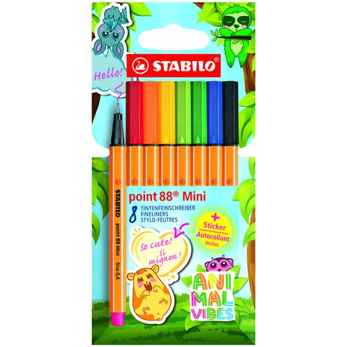 STABILO Point 88 Animal Vibes Estuche de 8 rotuladores de fibra STABILO Point 88 Animal Vibes Estuche de 8 rotuladores de fibra