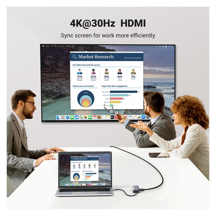 Ugreen Hub USB-C a 2x USB 3.0, HDMI, RJ45, SD/TF, PD Port 7 Puertos