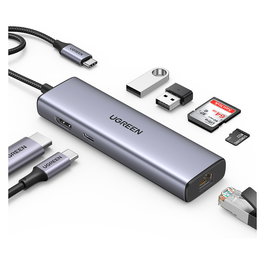 Ugreen Hub USB-C a 2x USB 3.0, HDMI, RJ45, SD/TF, PD Port 7 Puertos