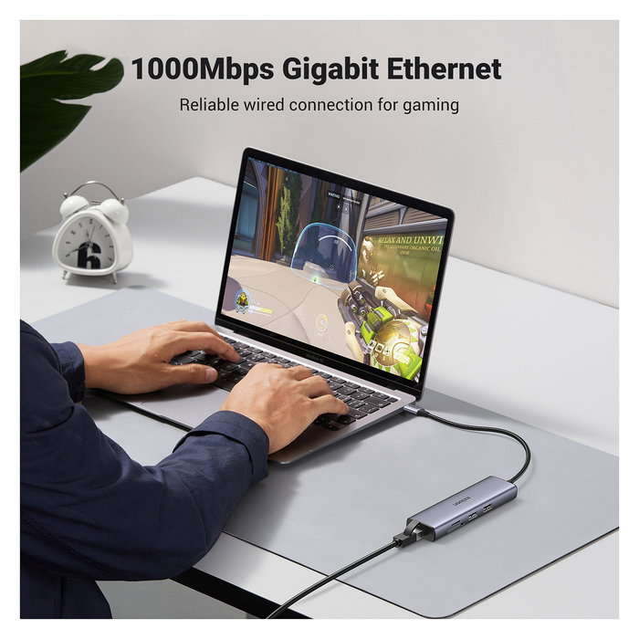 Ugreen Hub USB-C a 2x USB 3.0, HDMI, RJ45, SD/TF, PD Port 7 Puertos