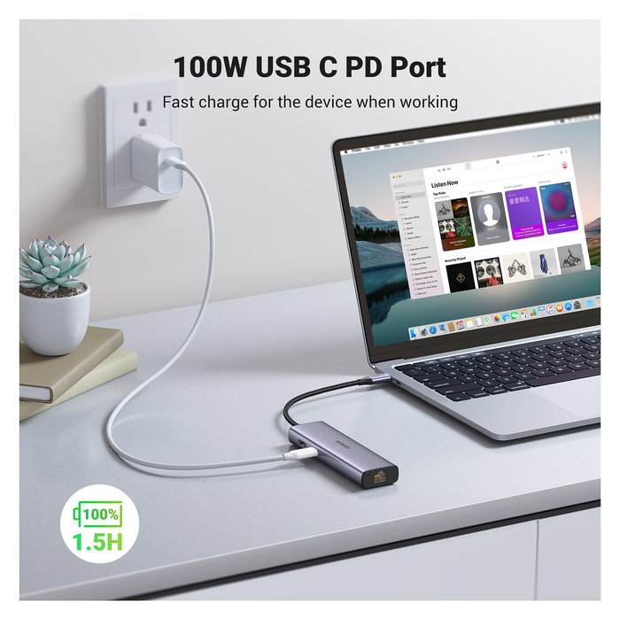 Ugreen Hub USB-C a 2x USB 3.0, HDMI, RJ45, SD/TF, PD Port 7 Puertos