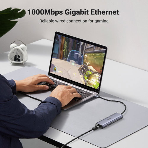 UGREEN Hub USB-C 7 en 1 con 2*USB 3.0, HDMI, RJ45, SD/TF y PD