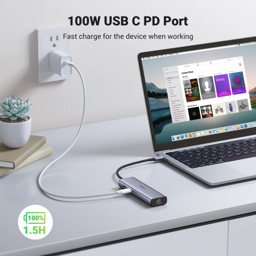 UGREEN Hub USB-C 7 en 1 con 2*USB 3.0, HDMI, RJ45, SD/TF y PD