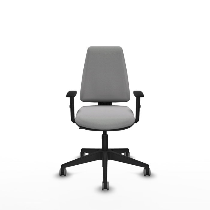 Silla de oficina Elche con mecanismo Contacto permanente básico tapizada con Tela color Gris claro. Equipada con Base piramidal negra, Brazos 1D y Ruedas 65 mm parqué Silla de oficina Elche con mecanismo Contacto permanente básico tapizada con Tela color Gris claro. Equipada con Base piramidal negra, Brazos 1D y Ruedas 65 mm parqué