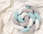KioKids Protector Acolchado Trenza Para Cuna y Cama, 1,5 Metros, Colores Azul y Gris, Ideal para Evitar Golpes y Decorar Habitación Infantil