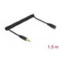 DeLOCK Cable de audio en espiral de 3,5 mm con conector macho a hembra, 1,5 m, negro