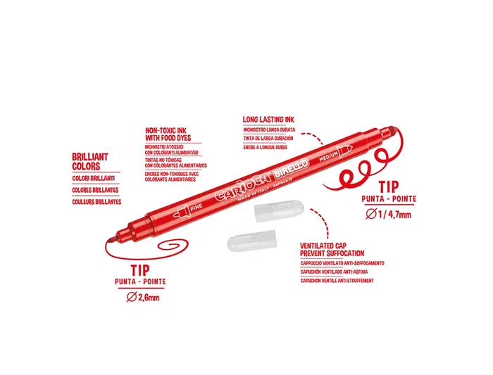 Carioca Rotulador Birello Doble Punta Caja 24 Unidades Colores Surtidos Lavable Punta Fibra