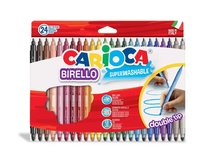 Carioca Rotulador Birello Doble Punta Caja 24 Unidades Colores Surtidos Lavable Punta Fibra