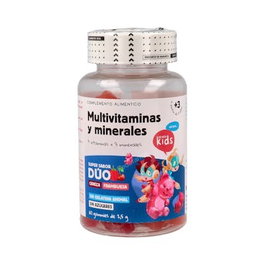 HERBORA Senda Kids Multivitaminas y Minerales para Niños - 60 Gominolas Masticables sin Azúcar, Sabor Frambuesa y Cereza con 9 Vitaminas y 3 Minerales