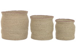 DKD Home Decor Set de 3 Maceteros de Fibra Natural 35x35x35 cm