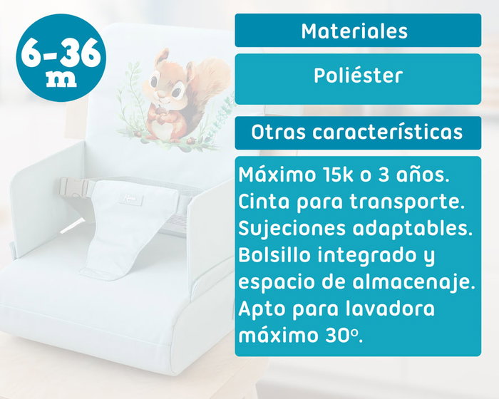 KioKids Trona De Viaje Plegable Para Bebé, Diseño Con Dibujo De Ardilla, Color Salvia, Colección Little Sauvages, Poliéster (6-36 Meses)