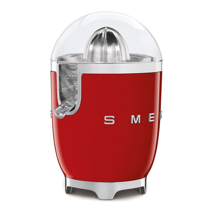Smeg CJF11RDEU Exprimidor de Cítricos Eléctrico, Color Rojo, 70W, Cono en Acero Inoxidable, Función Antigoteo y Almacenamiento de Cable