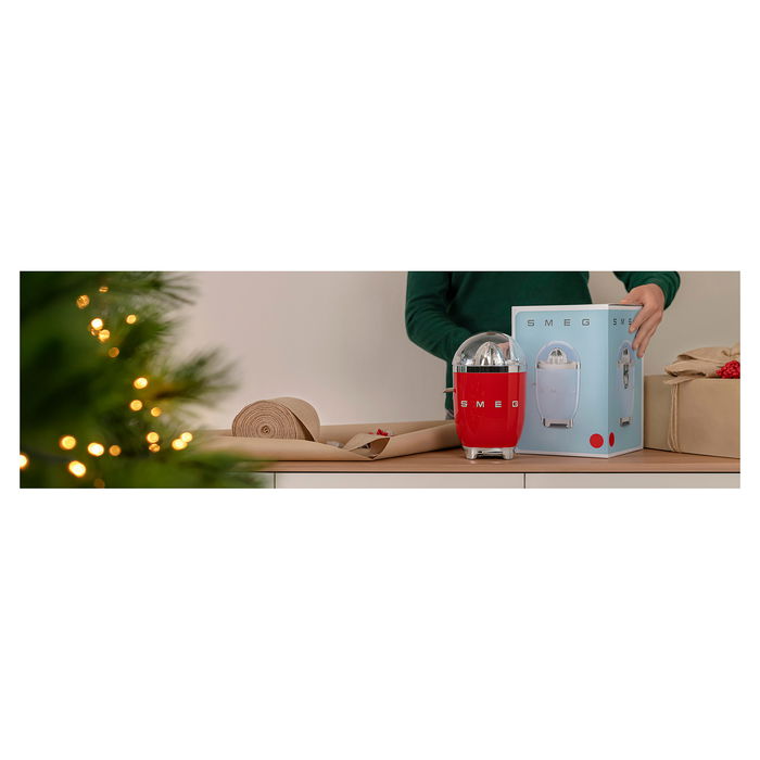 Smeg CJF11RDEU Exprimidor de Cítricos Eléctrico, Color Rojo, 70W, Cono en Acero Inoxidable, Función Antigoteo y Almacenamiento de Cable