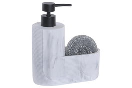 DKD Home Decor Dosificador con Estropajo Símil Mármol Blanco y Negro