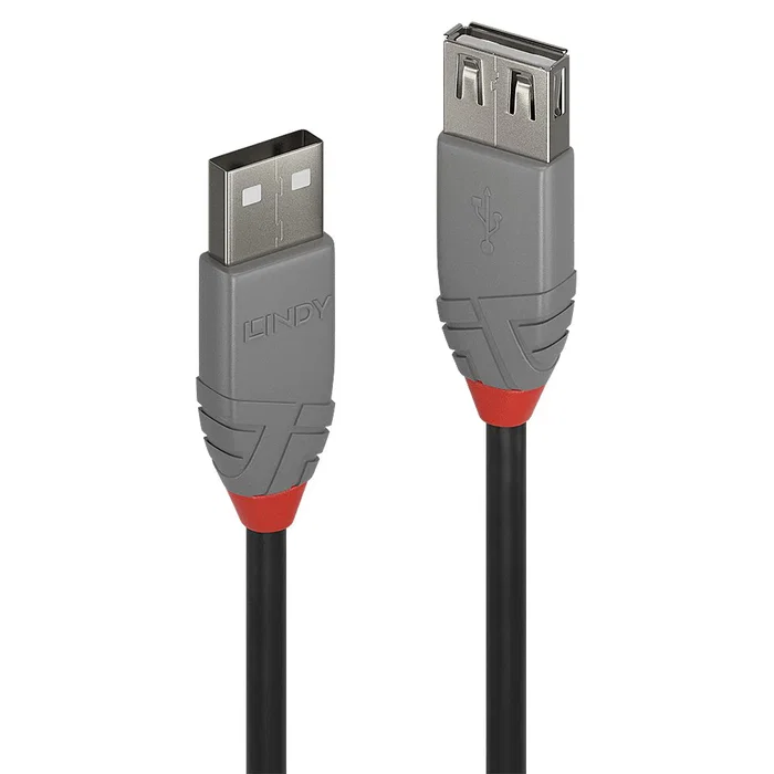 Lindy 36702 Cable de Extensión USB 2.0 Tipo A Macho a Hembra, 1 Metro, Negro/Gris, 480 Mbps
