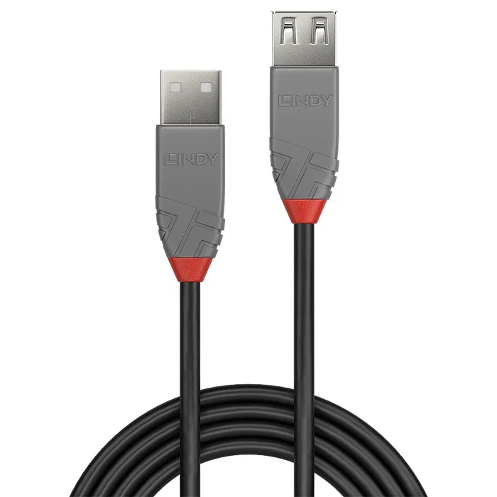 Lindy 36702 Cable de Extensión USB 2.0 Tipo A Macho a Hembra, 1 Metro, Negro/Gris, 480 Mbps